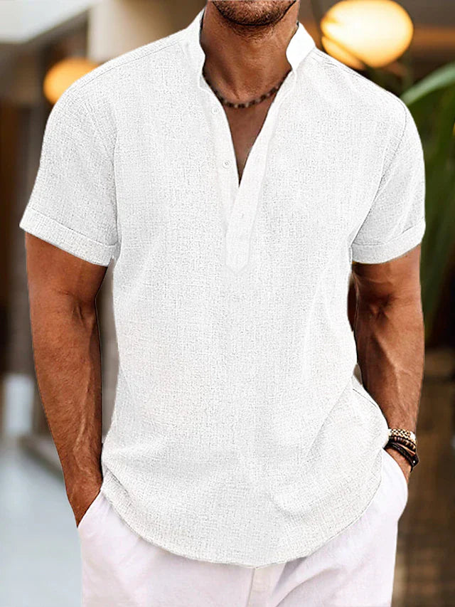 Men’s Shirt with Henley Collar and Short Sleeves