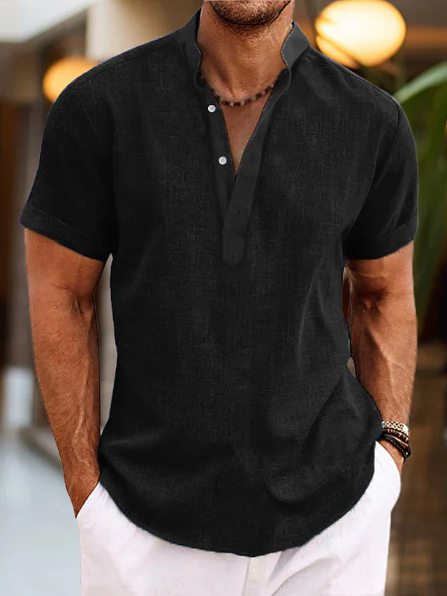 Men’s Shirt with Henley Collar and Short Sleeves