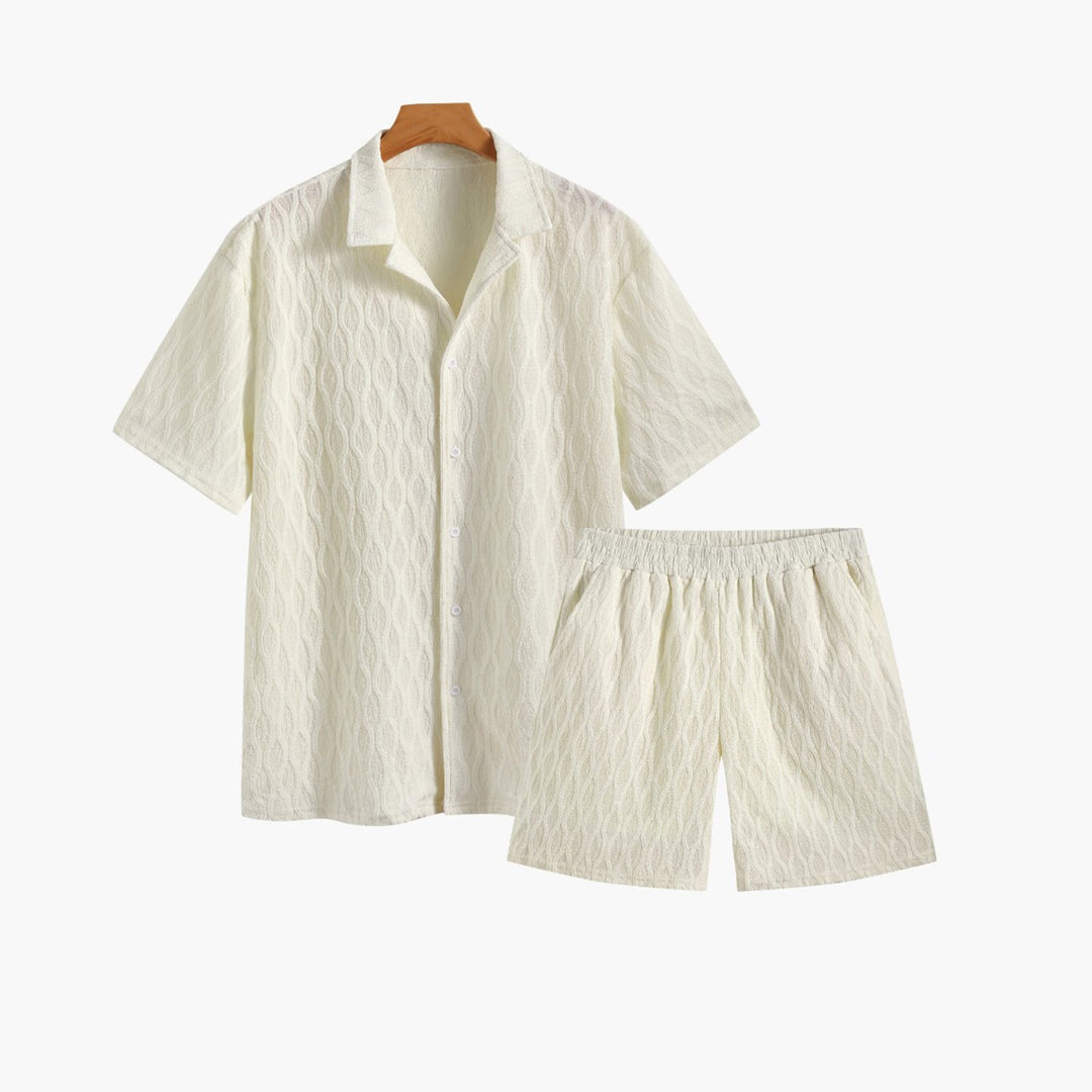 Men’s Summer Outfit Set with Button Shirt and Elastic Shorts