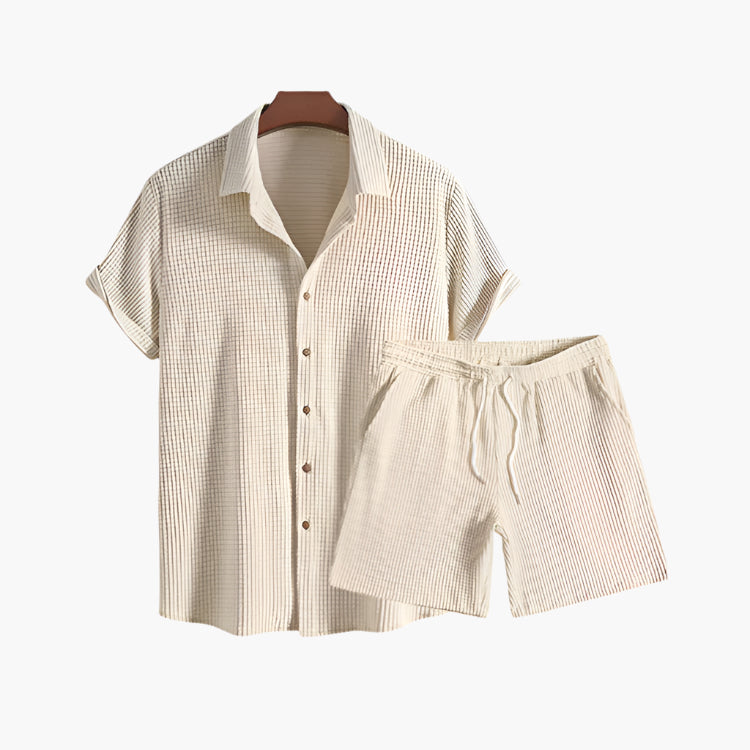 Men’s Summer Set with Button-Down Shirt and Drawstring Shorts