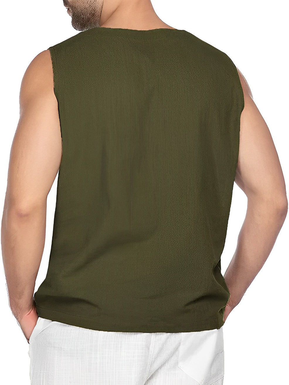 Men’s Summer Tank Top with Lace-Up V-Neck and Loose Fit