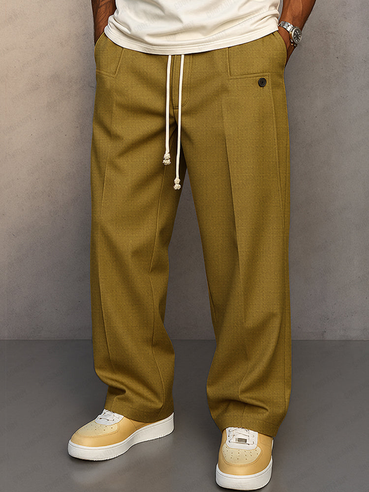 Mens Trousers with Adjustable Waistband and Pleated Front
