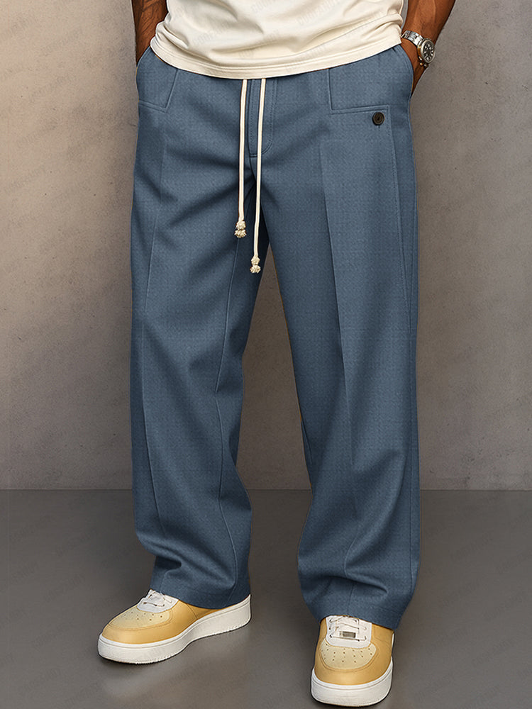 Mens Trousers with Adjustable Waistband and Pleated Front