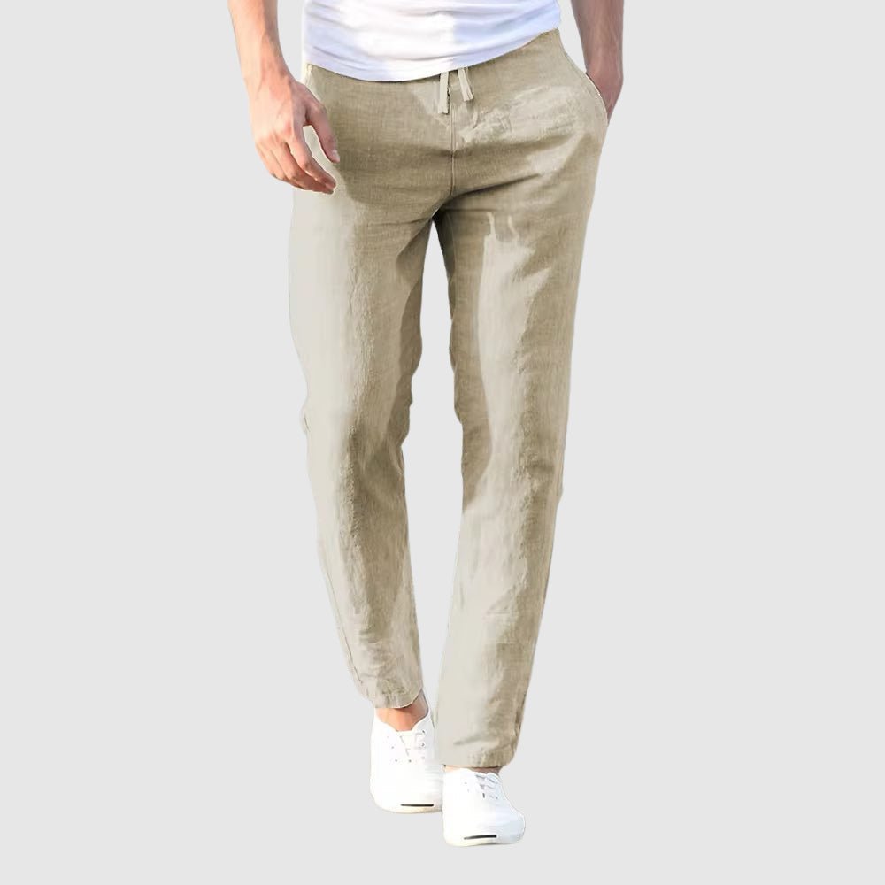 Mens Trousers with Drawstring Closure and Full-Length Legs