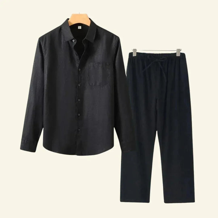 Men’s Two-Piece Set with Button Shirt and Side Pockets