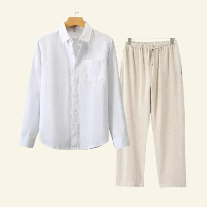 Men’s Two-Piece Set with Button Shirt and Side Pockets