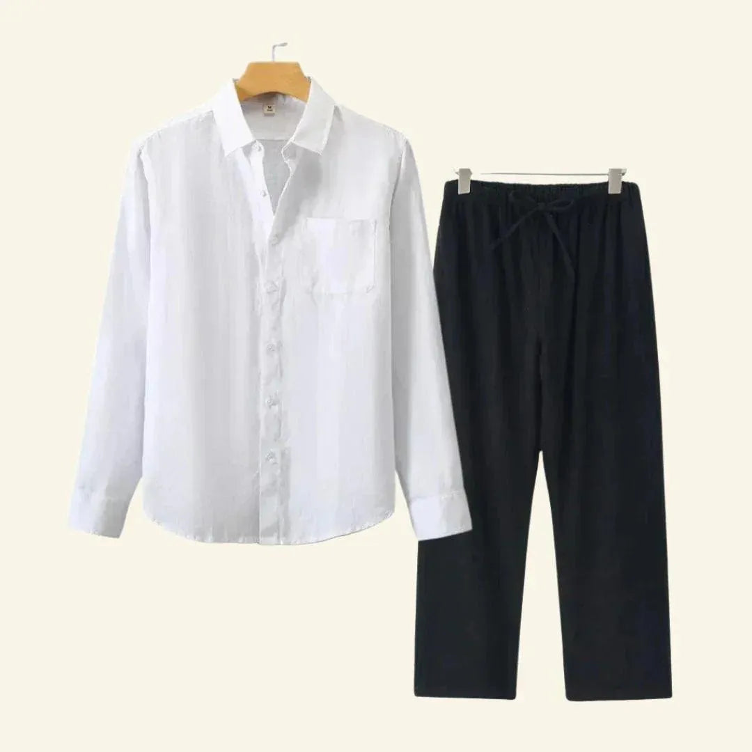 Men’s Two-Piece Set with Button Shirt and Side Pockets