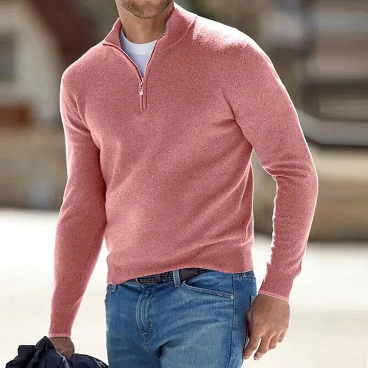 Men’s Zip-Up Jumper with Long Sleeves and Ribbed Cuffs