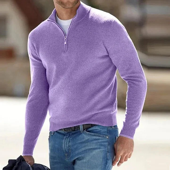 Men’s Zip-Up Jumper with Long Sleeves and Ribbed Cuffs