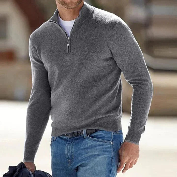 Men’s Zip-Up Jumper with Long Sleeves and Ribbed Cuffs