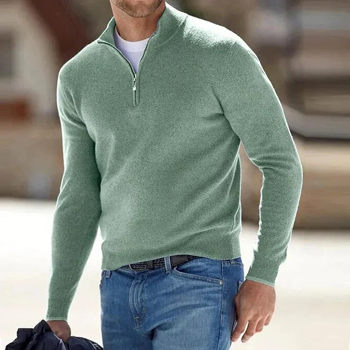 Men’s Zip-Up Jumper with Long Sleeves and Ribbed Cuffs