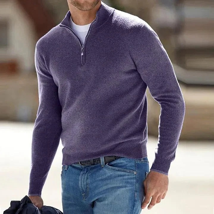 Men’s Zip-Up Jumper with Long Sleeves and Ribbed Cuffs