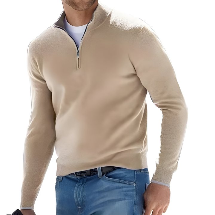 Men’s Zip-Up Jumper with Long Sleeves and Ribbed Cuffs