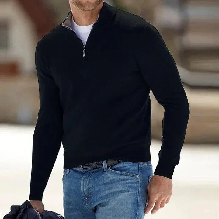 Men’s Zip-Up Jumper with Long Sleeves and Ribbed Cuffs