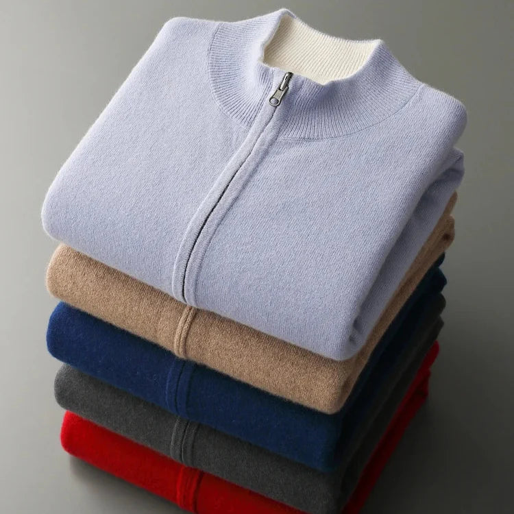 Men's Zip Cardigan with Full-Zip Front and Ribbed Collar