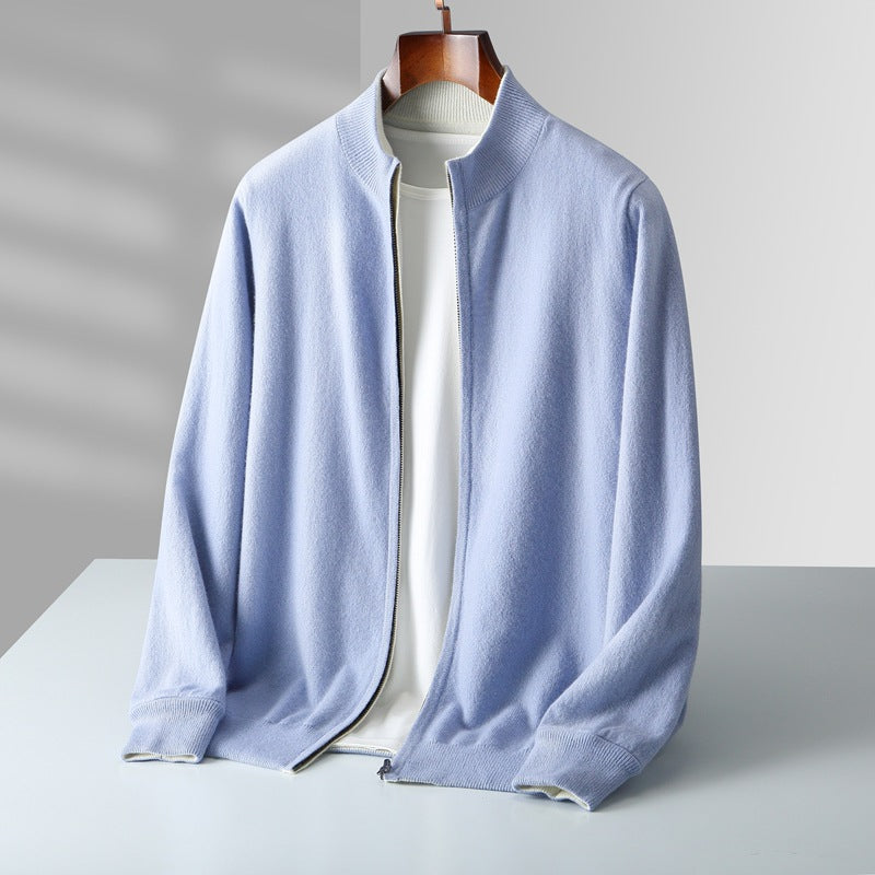 Men's Zip Cardigan with Full-Zip Front and Ribbed Collar