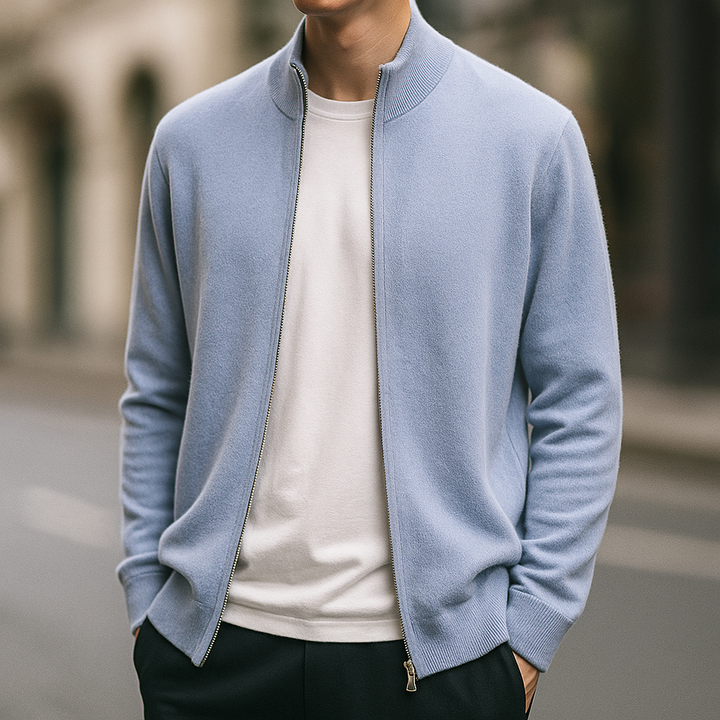 Men's Zip Cardigan with Full-Zip Front and Ribbed Collar