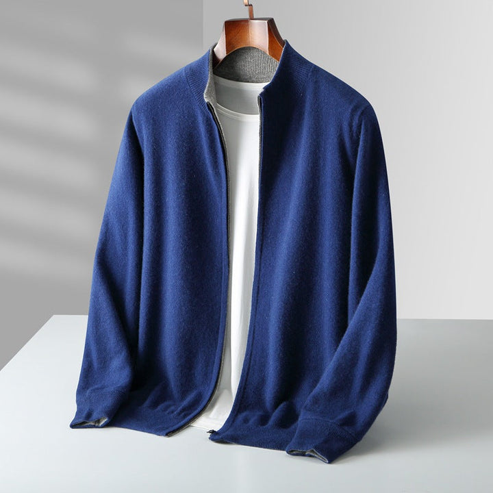 Men's Zip Cardigan with Full-Zip Front and Ribbed Collar