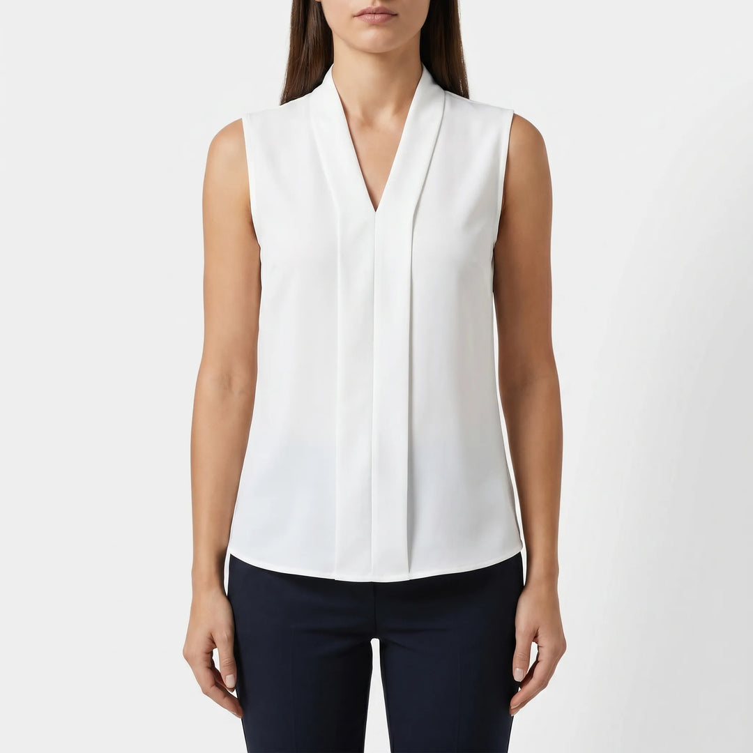 Plissara - Sleeveless Pleated V-Neck Blouse