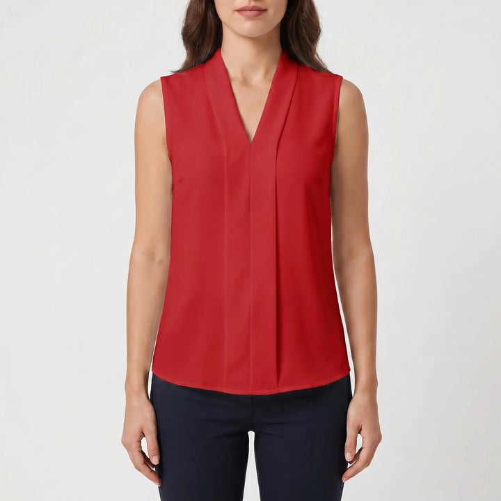 Plissara - Sleeveless Pleated V-Neck Blouse