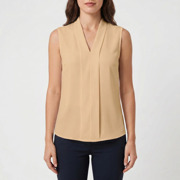 Plissara - Sleeveless Pleated V-Neck Blouse
