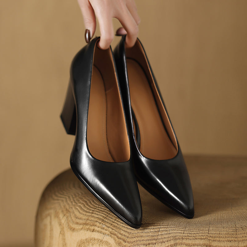 Venetia | Women's Block Heel Pumps Pointed Toe Slip On Work Heels