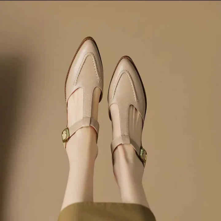 Sloane | Women's T-Strap Buckle Shoes Pointed Toe Low Heel Flats