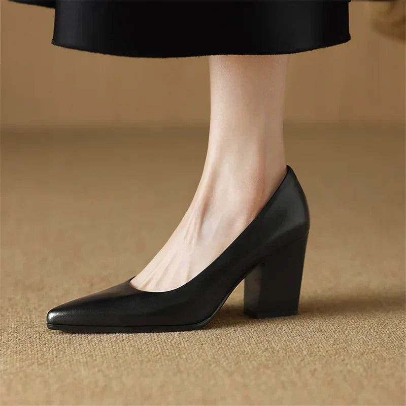 Venetia | Women's Block Heel Pumps Pointed Toe Slip On Work Heels