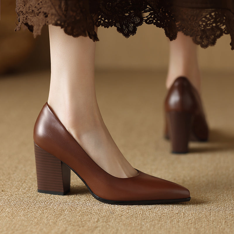 Venetia | Women's Block Heel Pumps Pointed Toe Slip On Work Heels