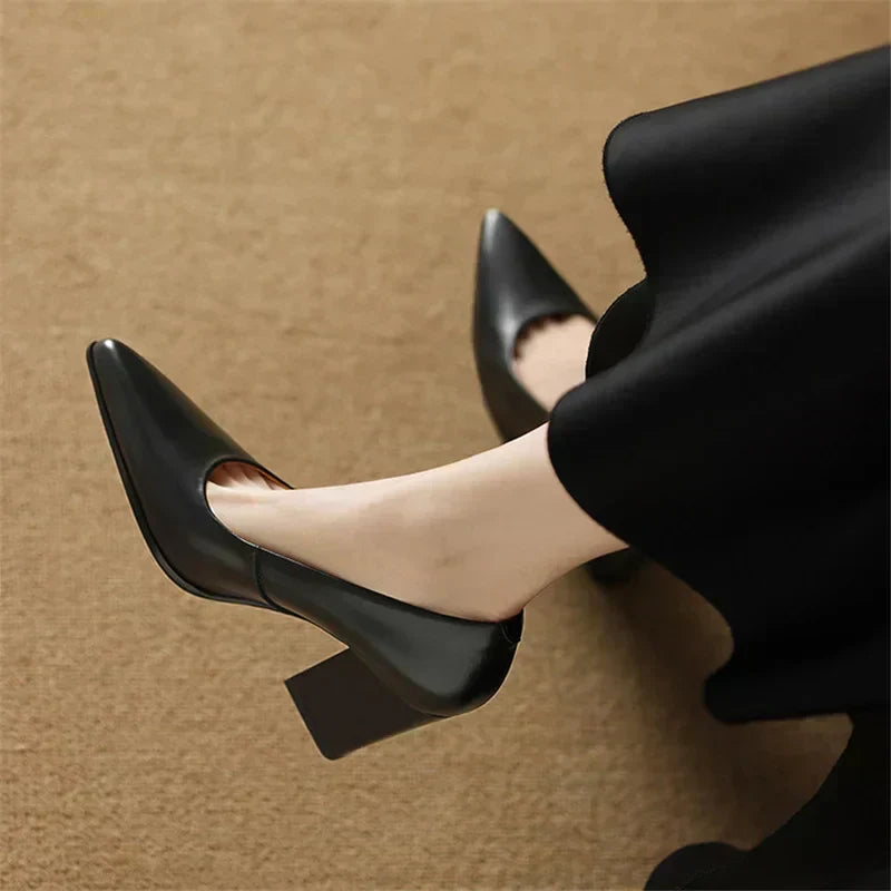 Venetia | Women's Block Heel Pumps Pointed Toe Slip On Work Heels
