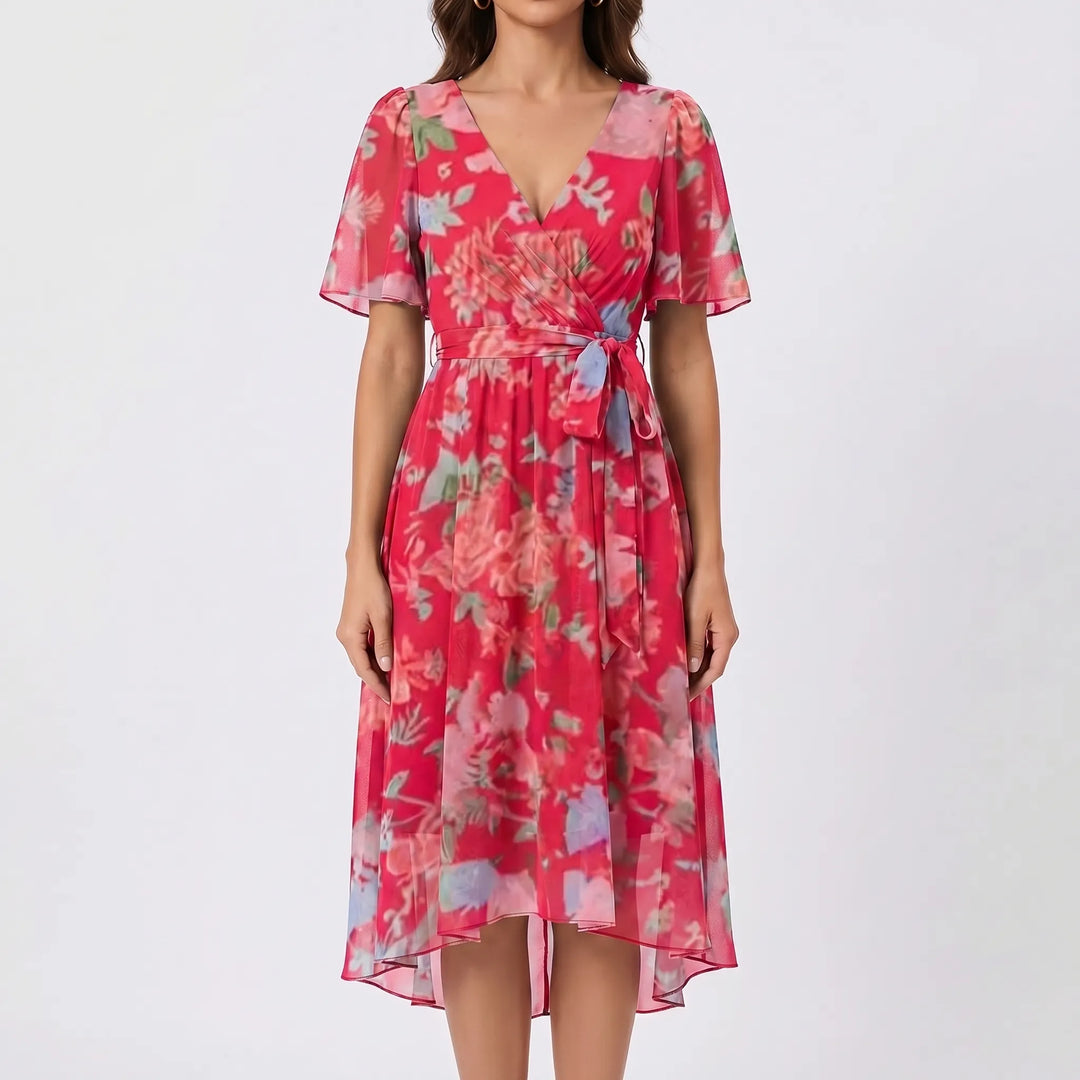 Sunnette - Floral Print Wrap Midi Dress