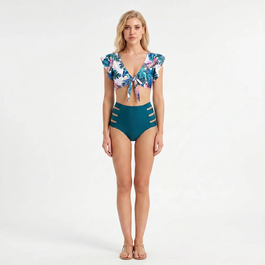 Tropicelle - Ruffle Trim Tropical Print Bikini Set
