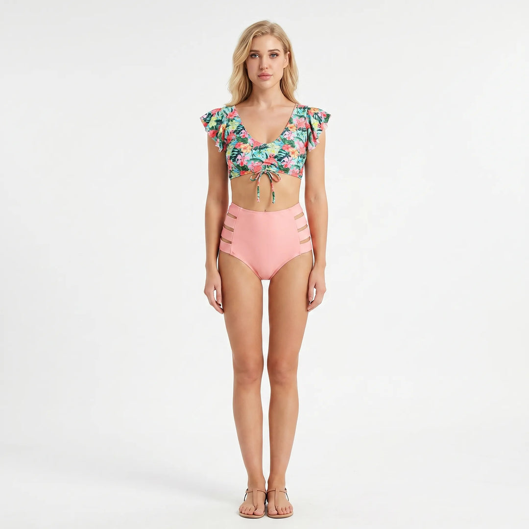 Tropicelle - Ruffle Trim Tropical Print Bikini Set