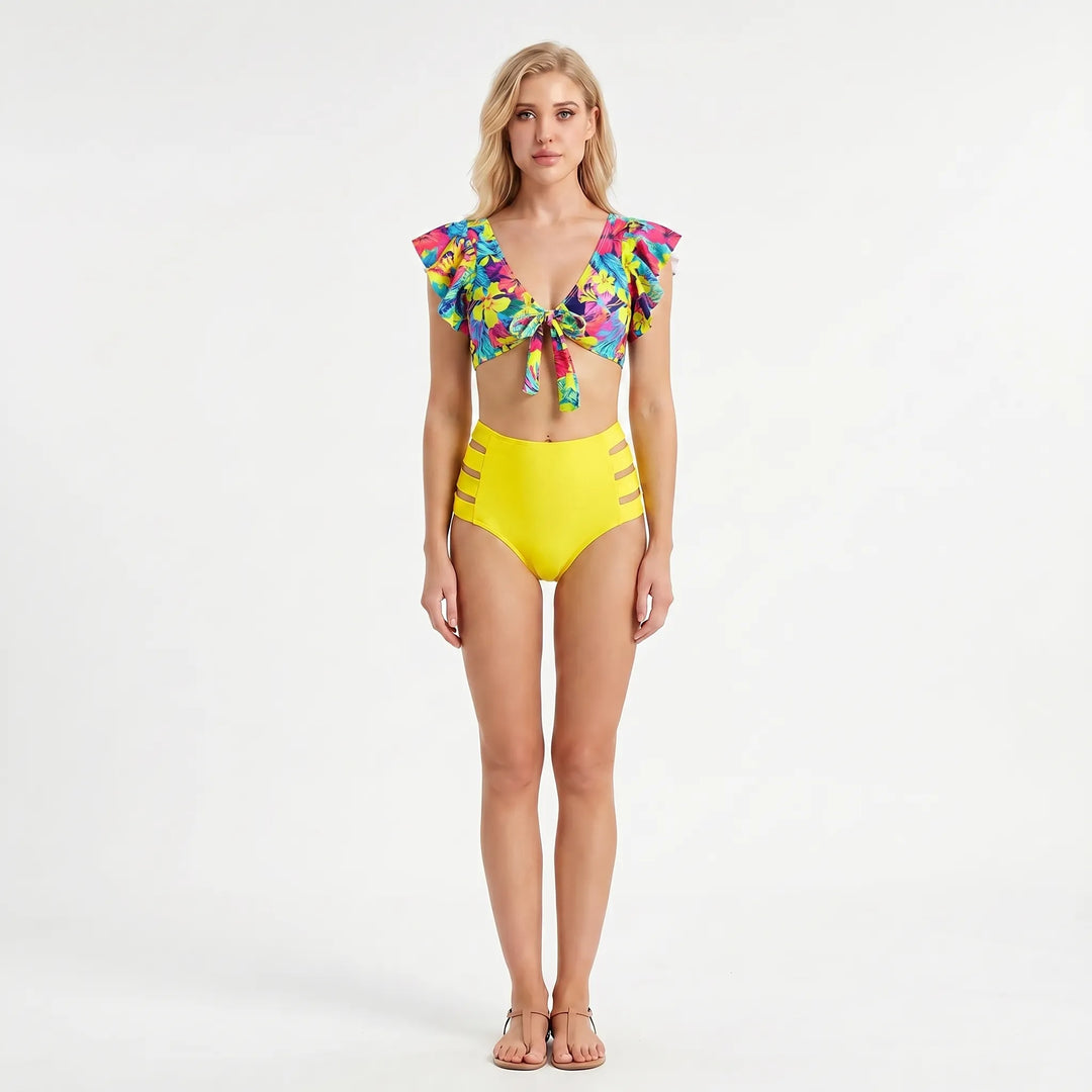 Tropicelle - Ruffle Trim Tropical Print Bikini Set