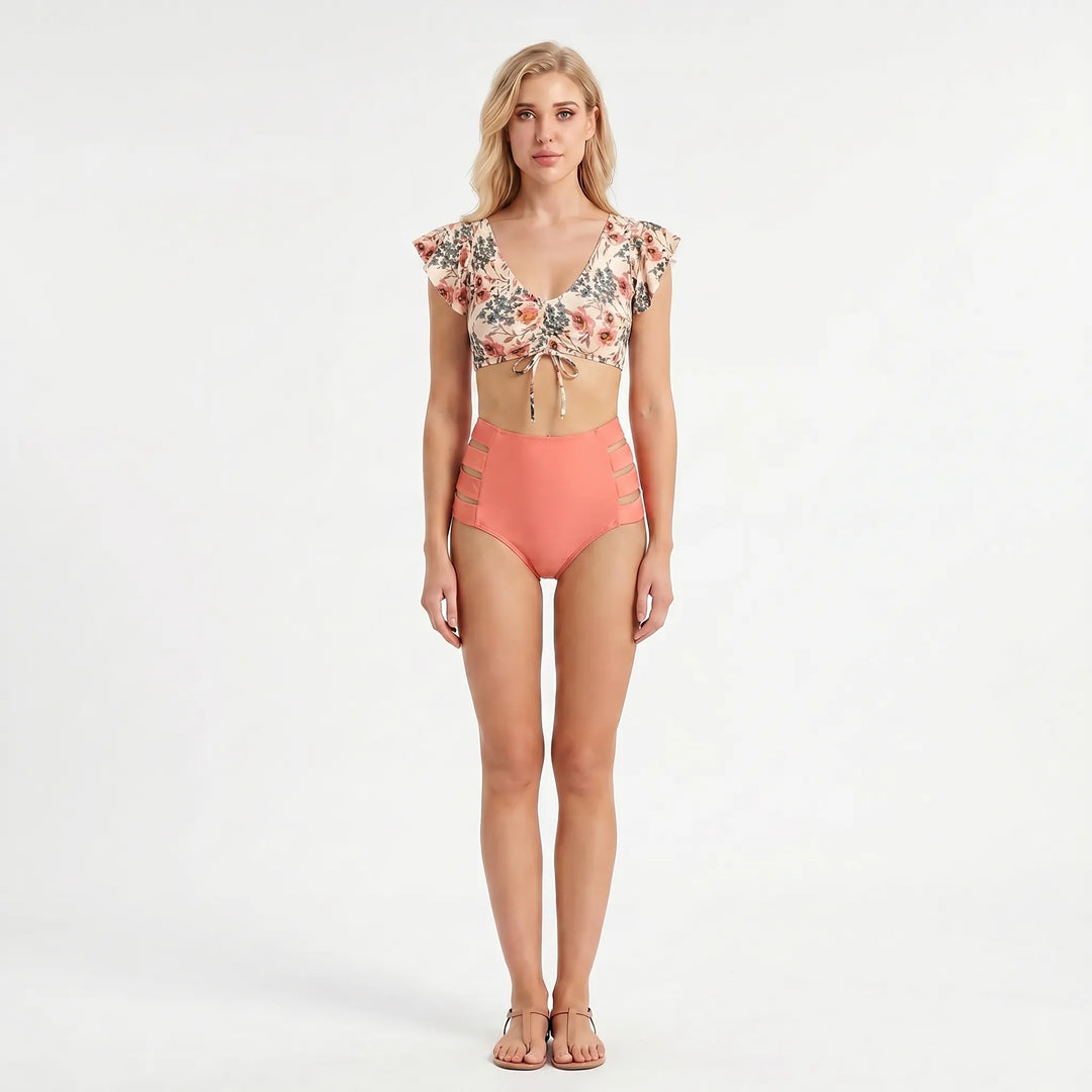 Tropicelle - Ruffle Trim Tropical Print Bikini Set