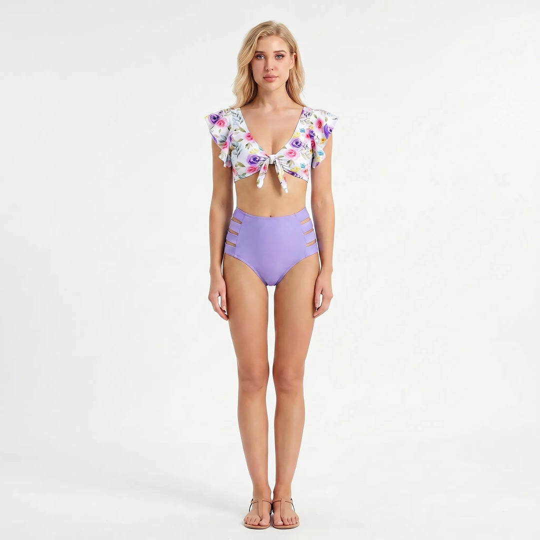 Tropicelle - Ruffle Trim Tropical Print Bikini Set