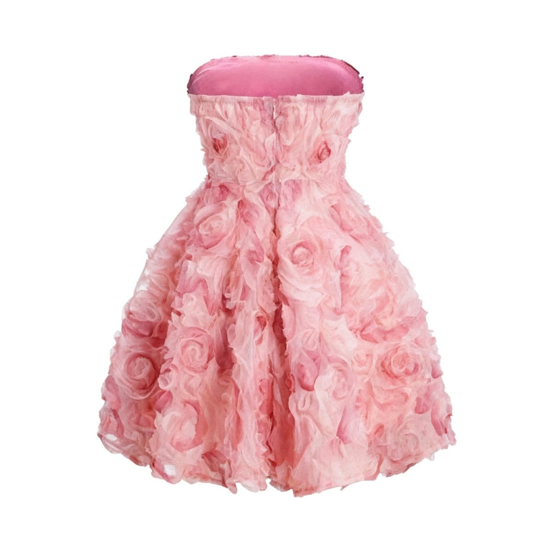 Women’s Strapless Mini Cocktail Dress with Hand-Sculpted Rosettes