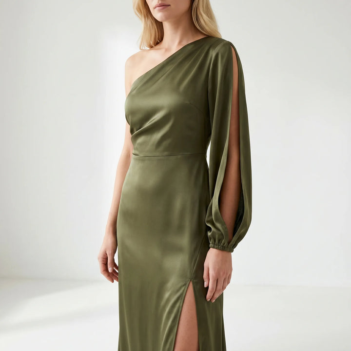 Velourna - One-Shoulder Satin Maxi Dress