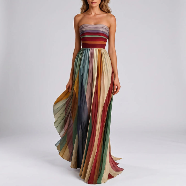 Veluxa - Strapless Pleated Maxi Dress