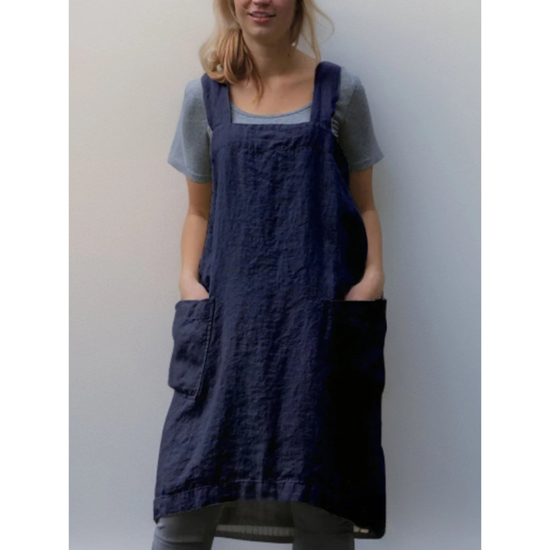 Women’s Apron with Cross-Back Design and Multiple Pockets