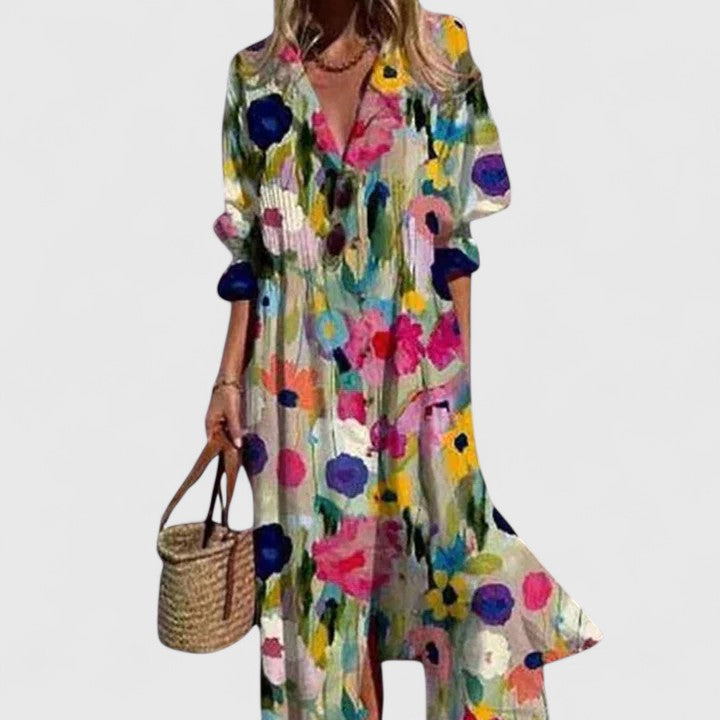 Women’s Boho Dress with Vibrant Pattern and Relaxed Fit