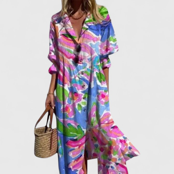 Women’s Boho Dress with Vibrant Pattern and Relaxed Fit