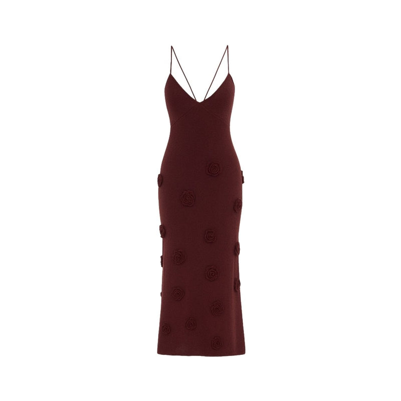 Women’s Knit Midi Dress with 3D Rosettes and Adjustable Back
