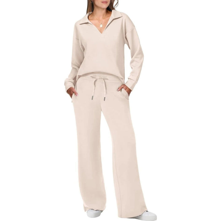 Women’s Loungewear Set with V-Neck Top and Elastic Waist Pants
