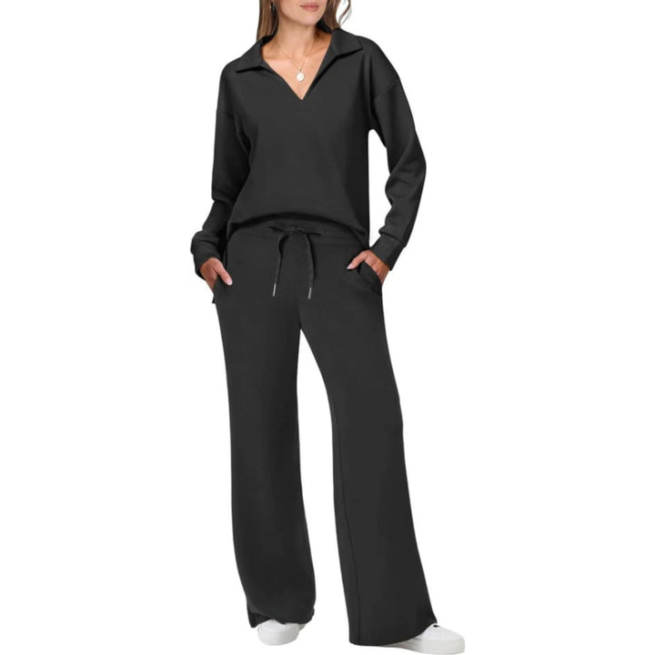 Women’s Loungewear Set with V-Neck Top and Elastic Waist Pants