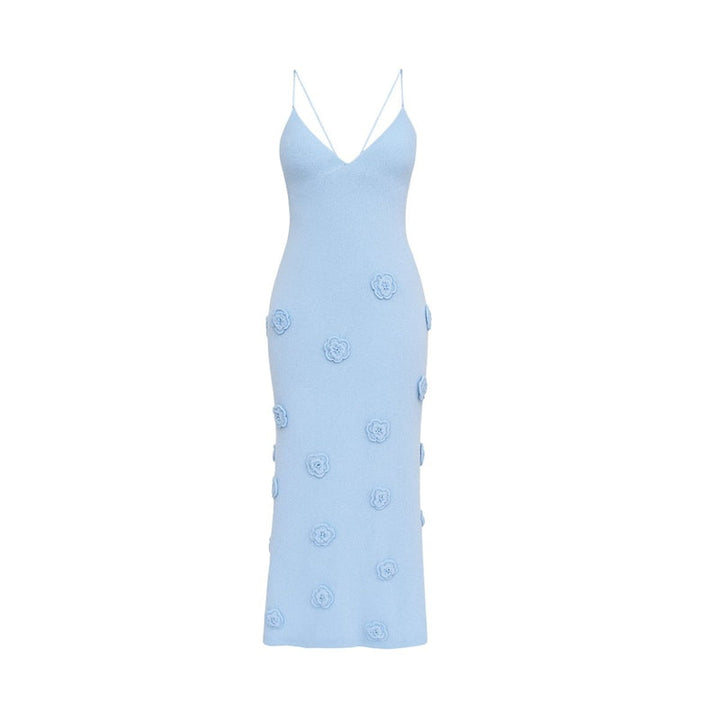 Women’s Maxi Dress with 3D Rosettes and Lace-Up Back