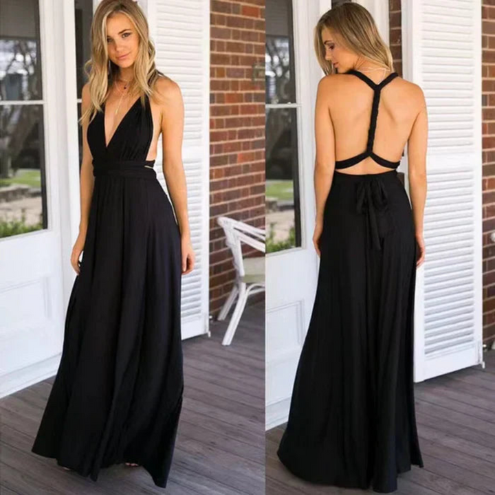 Women’s maxi Dress with Adjustable Straps and Pleated Waist