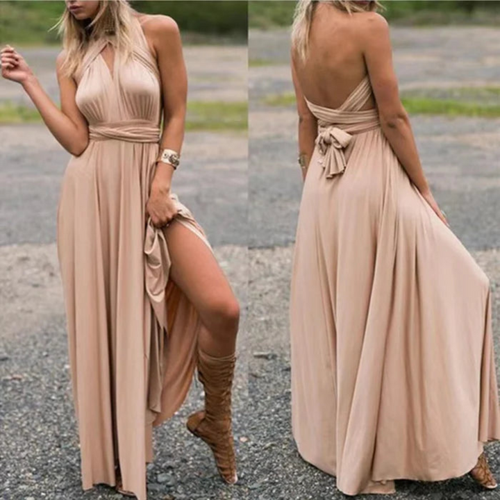 Women’s maxi Dress with Adjustable Straps and Pleated Waist