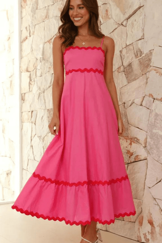 Women’s Maxi Dress with Adjustable Straps and Ric Rac Trim