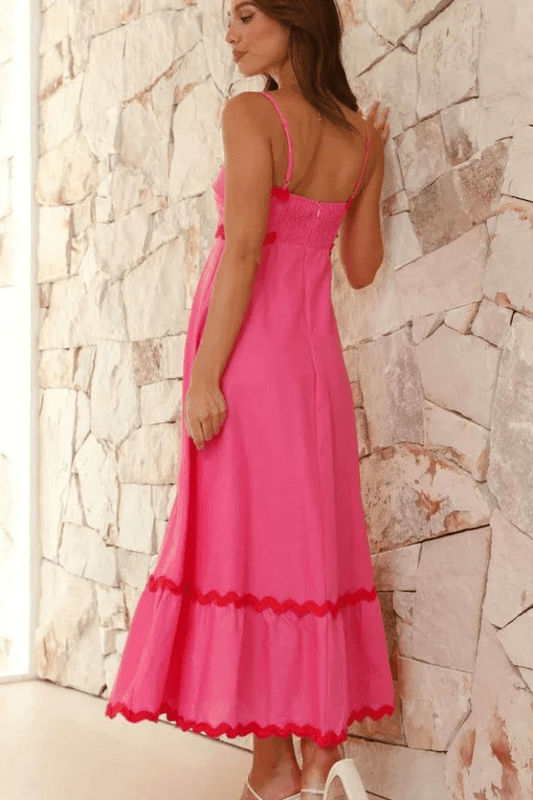 Women’s Maxi Dress with Adjustable Straps and Ric Rac Trim